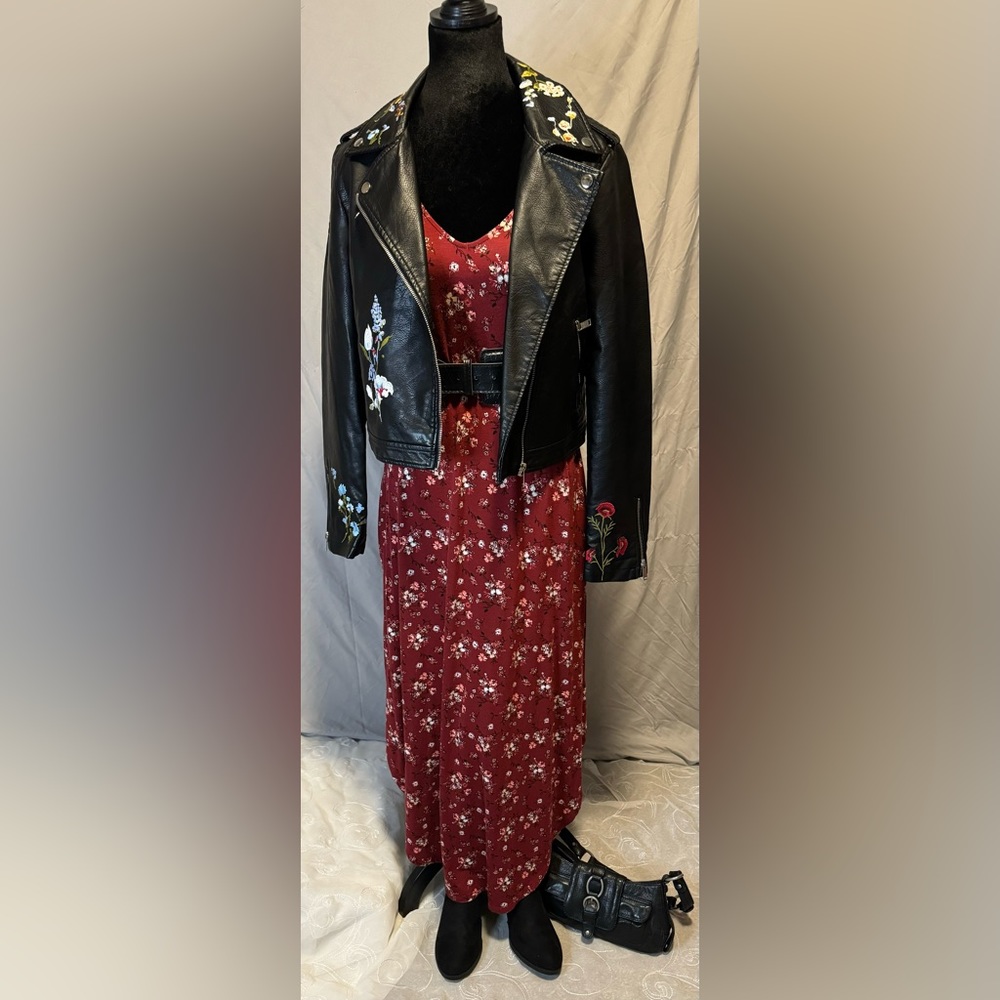 Red floral maxi dress